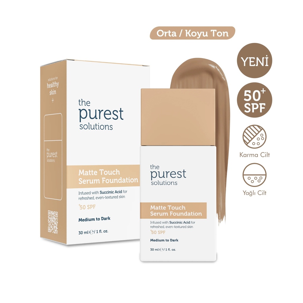 [Tps-MatteFND-MTD-30ml] The Purest Solutions Matte Touch Serum Foundation SPF 50+ 30 ml for Oily and Combination Skin | Available in Lght/Medium and Medium/Dark Tone