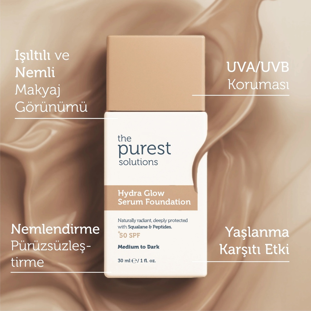 [Tps-HydraFND-MTD-30ml] The Purest Solutions Hydra Glow Serum Foundation SPF 50+, 30 ml | Available in Lght/Medium and Medium/Dark Tone