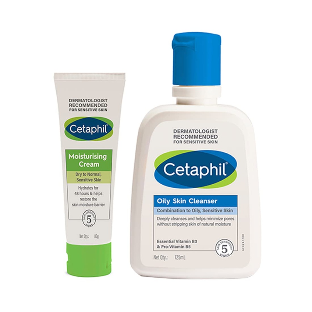 [124726221-1677144027784-0] Cetaphil Moisturising Cream 80g and Oily Skin Cleanser 125ml Combo