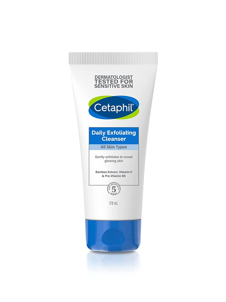 [Ceta..25] Cetaphil Daily Exfoliating Cleanser for All Skin Types -178 ml| Exfoliating Face Scrub with Vitamin E, B5 & Bamboo Extract| Dermatologist Recommended