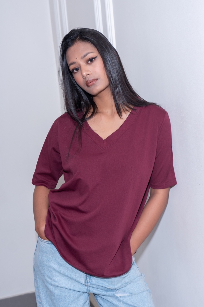 [1513796564-1773647337400-23] BASEMARK BOLD V NECK TEE FOR WOMEN