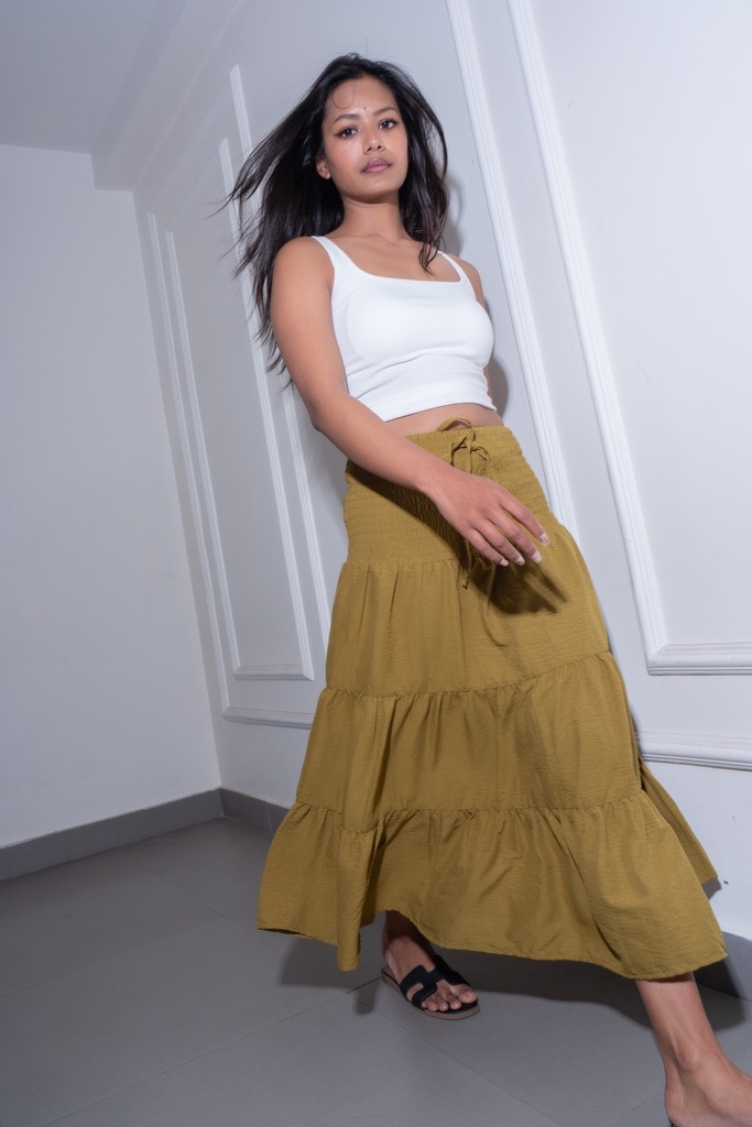 [1513354855-1772957689897-24] BASEMARK SMOKED WAIST MAXI SKIRT FOR WOMEN