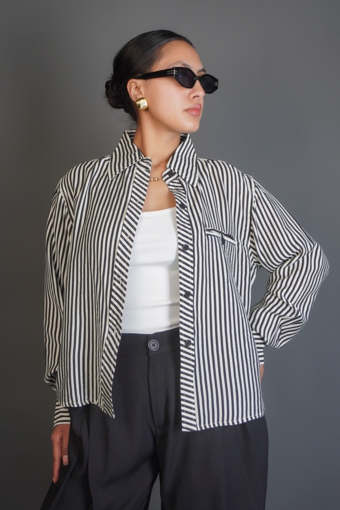 [1512455550-1771490874189-4] BASEMARK CROP STRIPE SHIRT FOR WOMEN