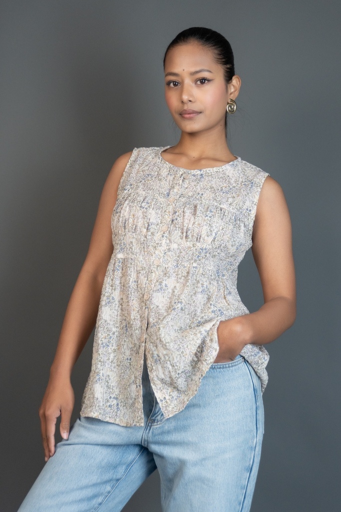 [1512428947-1771325610433-10] BASEMARK FLORAL WRINKLED TIERED TOP FOR WOMEN