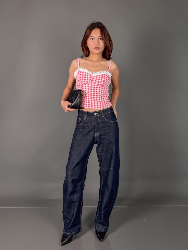 BASEMARK MILKMAID CHECKERED TOP FOR WOMEN