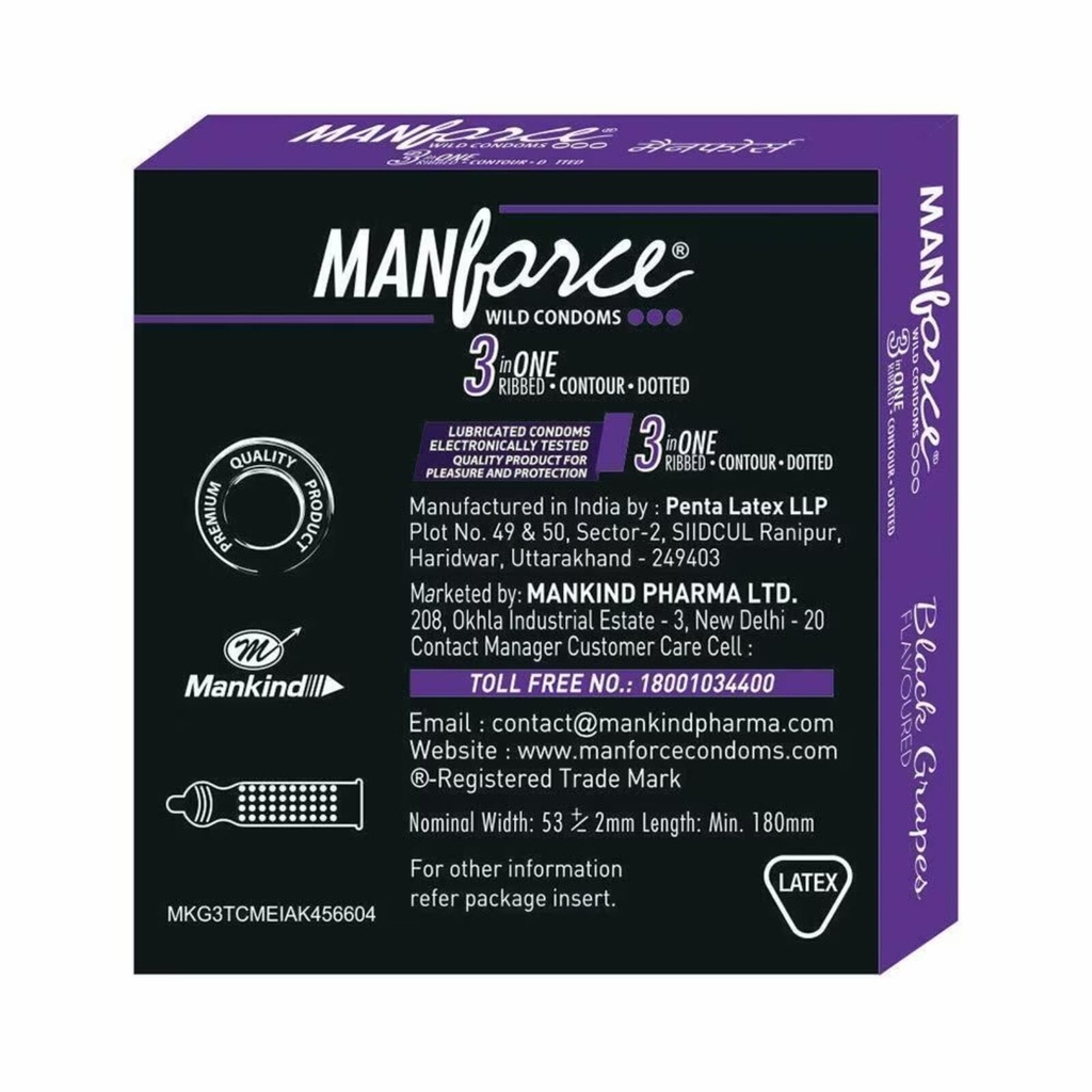 Manforce Wild Condoms (Black Grapes) 3's (Pack of 4)