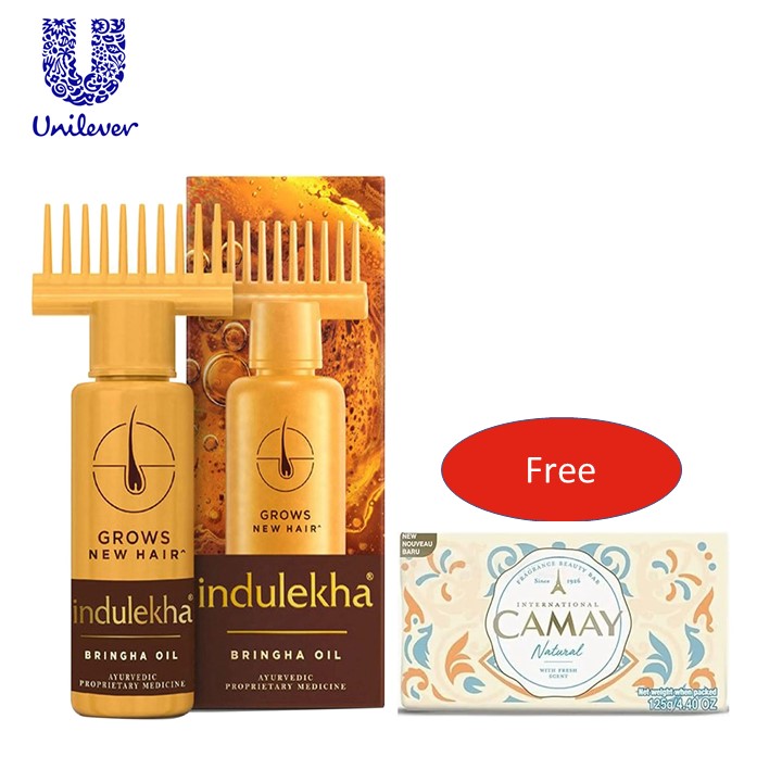 Indulekha Bringha Oil 100% Ayurvedic Oil - 50ml (with Free Camay Soap 100g)