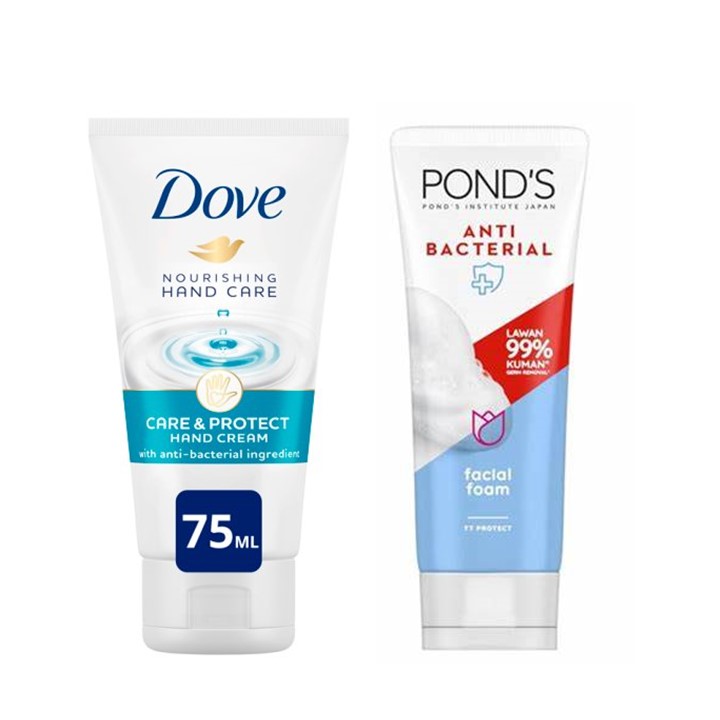 Dove Antibacterial Handcream 75g + Ponds Antibacterial Facial Foam 100(Combo Pack)