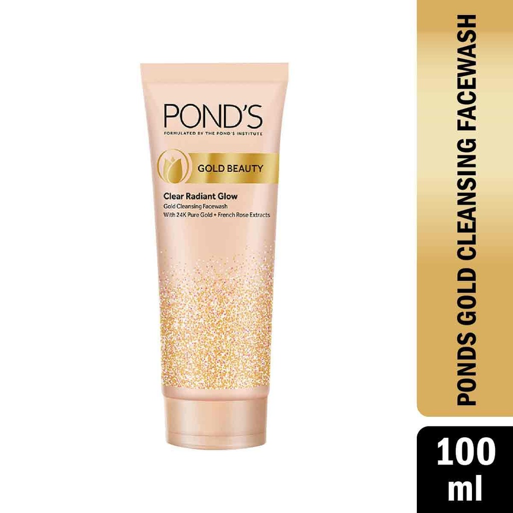 POND'S Gold Beauty Gold Cleansing Face Wash, 24K Pure Gold, French Rose Extracts, Clear Radiant Glow, Removes Dullness, Illuminated Glow, 100 g