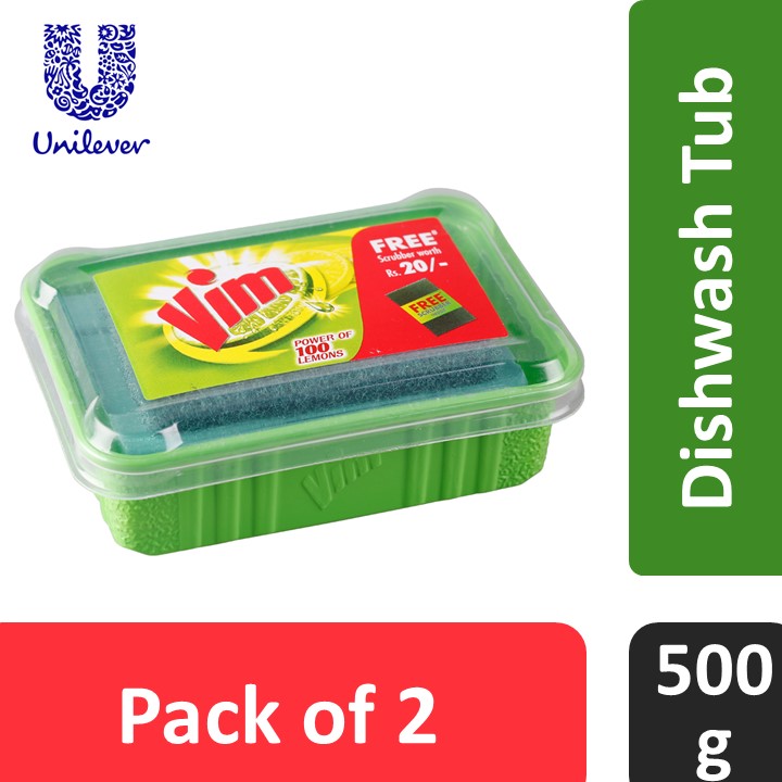 VIM DISWASH BAR LEMON TUB 500G-Pack of 2
