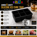 Ice Tray 6 Big Cavity BPA Free Mold Giant Jumbo Large Food Grade Silicone Ice Cube Square Tray Mold DIY Ice Maker Ice Cube Tray, 1 Pc (Black)