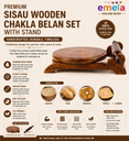 Premium Sisau Wooden Chakla Belan Set with Stand Handcrafted Roti Rolling Board & Pin Solid Wood Kitchen Tool for Chapati Puri & More