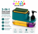 3-in-1 Soap Pump Dispenser with Sponge Holder, Liquid Soap Dispenser for Kitchen & Bathroom Countertop, Space-Saving Dishwashing Soap Organizer