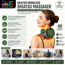 Heated Wireless Shiatsu Massager – Portable Neck & Back Massager with 4D Deep Tissue Kneading | Electric Pain Relief & Muscle Relaxation Machine