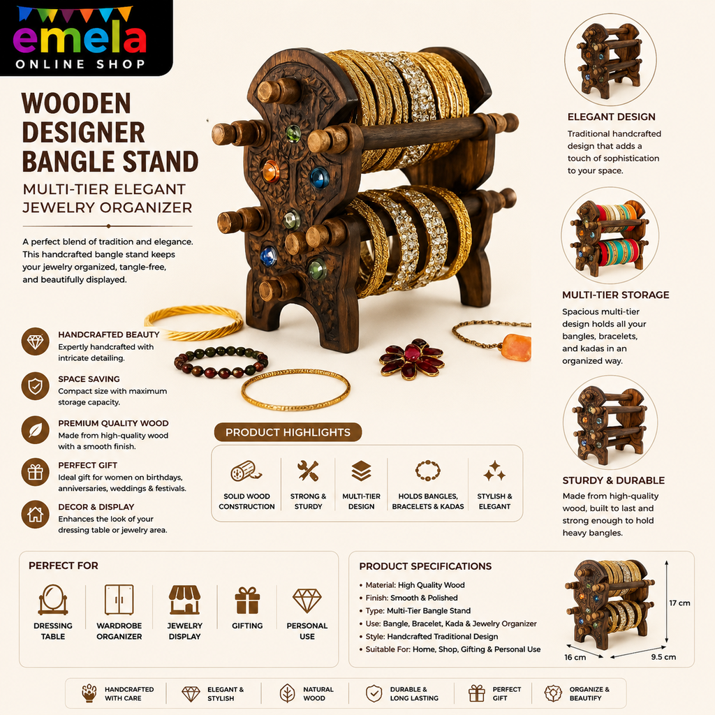 Wooden Designer Bangle Stand for Women | Multi-Tier Elegant Bracelet, Kada & Jewelry Organizer | Stylish Handcrafted Bangle Holder & Display Storage Rack