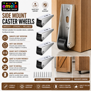 Side Mount Caster Wheels – 2.68 Heavy Duty Support Wheels for Wooden Doors, Smooth 360° Rotation, Anti-Sag Sinking Door Bottom Pulley, Directional Mobility Rollers