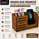 Pen Stand with WATCH/CLOCK Visiting Card & Mobile Holder Multipurpose Wooden Desk Organizer Pen and Pencil Stand for Office Table with Business Card Holder Box and Mobile Stand LINE