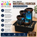 Small Tabletop Waterfall Fountain Zen Meditation Fountain Indoor Desktop Water Fountain with LED Light and Natural River Rocks for Office Home Bedroom