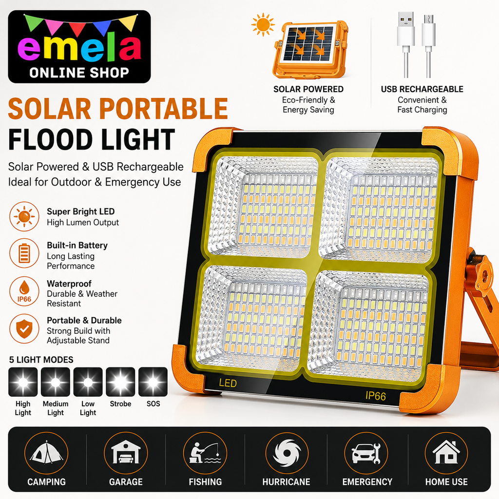 [SOLAR FLOOD LIGHTS] Solar Light - Portable Flood Light with Solar Powered & USB Battery Rechargeable 5 Modes Portable Camping Lamp - Ideal for Hurricane, Garage, Fishing,