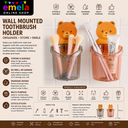 eddy Bear Brush Holder Plastic Stand for Toothpaste Lotion Kids Bathroom Cup Drain Waterproof Teddy Bear Magic Sticker No Need to Drill Bathroom Storage Organizer Accessories (Pack of 1