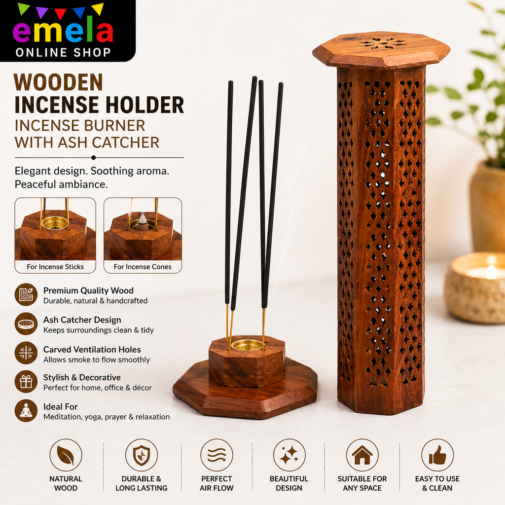 Wooden Dhoop Cup Cone Batti Stand Incense Holder for Pooja Puja Item Stand Ash Catcher Handcrafted Traditional Design for Aromatic Rituals - Pack of 1