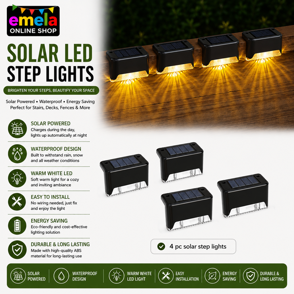 Solar Light Outdoor Garden lamp Home Stair Step Lights Waterproof Balcony Led Solar Powered Lights,(4 pc set )
