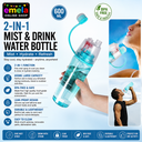 2-in-1 Mist & Drink Water Bottle, 600ml Sports Spray Bottle with Straw, Leak-Proof, BPA-Free, Dishwasher Safe, Durable Sipper for Gym, Cycling, Outdoors, Cool Summer Hydration (MULTICOLOR)